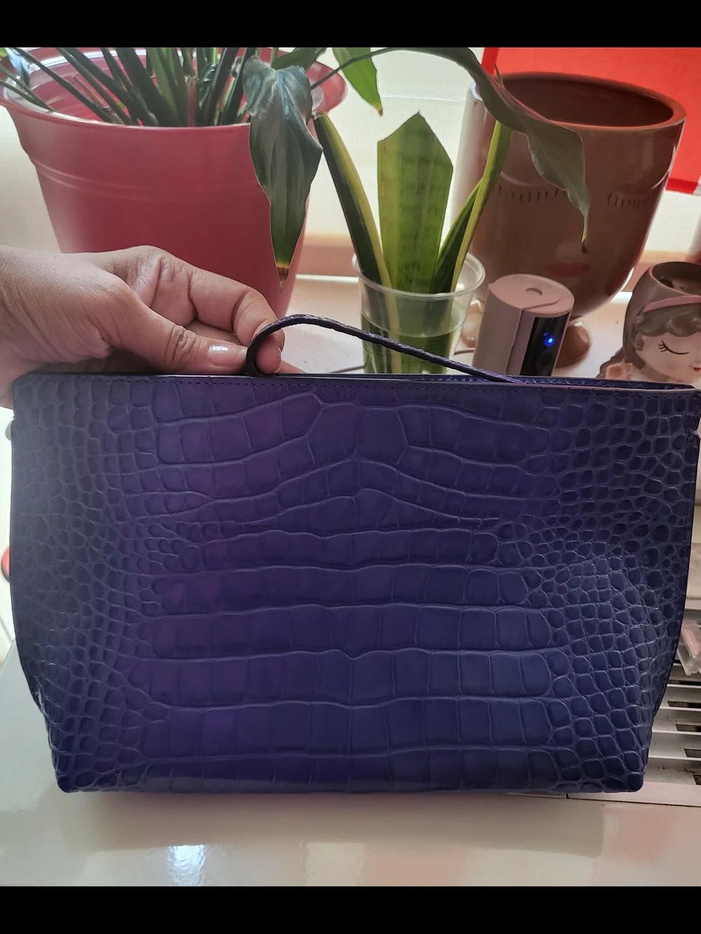 Ralph Lauren Crocodile-Embossed Leather Zipper Pouch / Wristlet - NEW